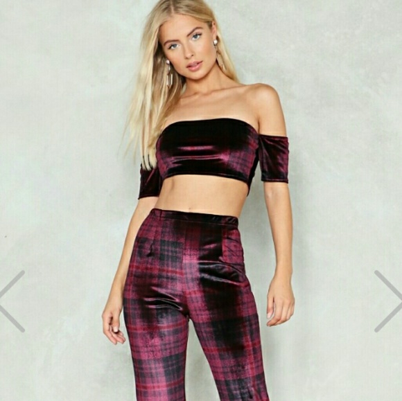 NWT SET Nasty Gal Checked Off Shoulder Plaid US 6 - Picture 3 of 4